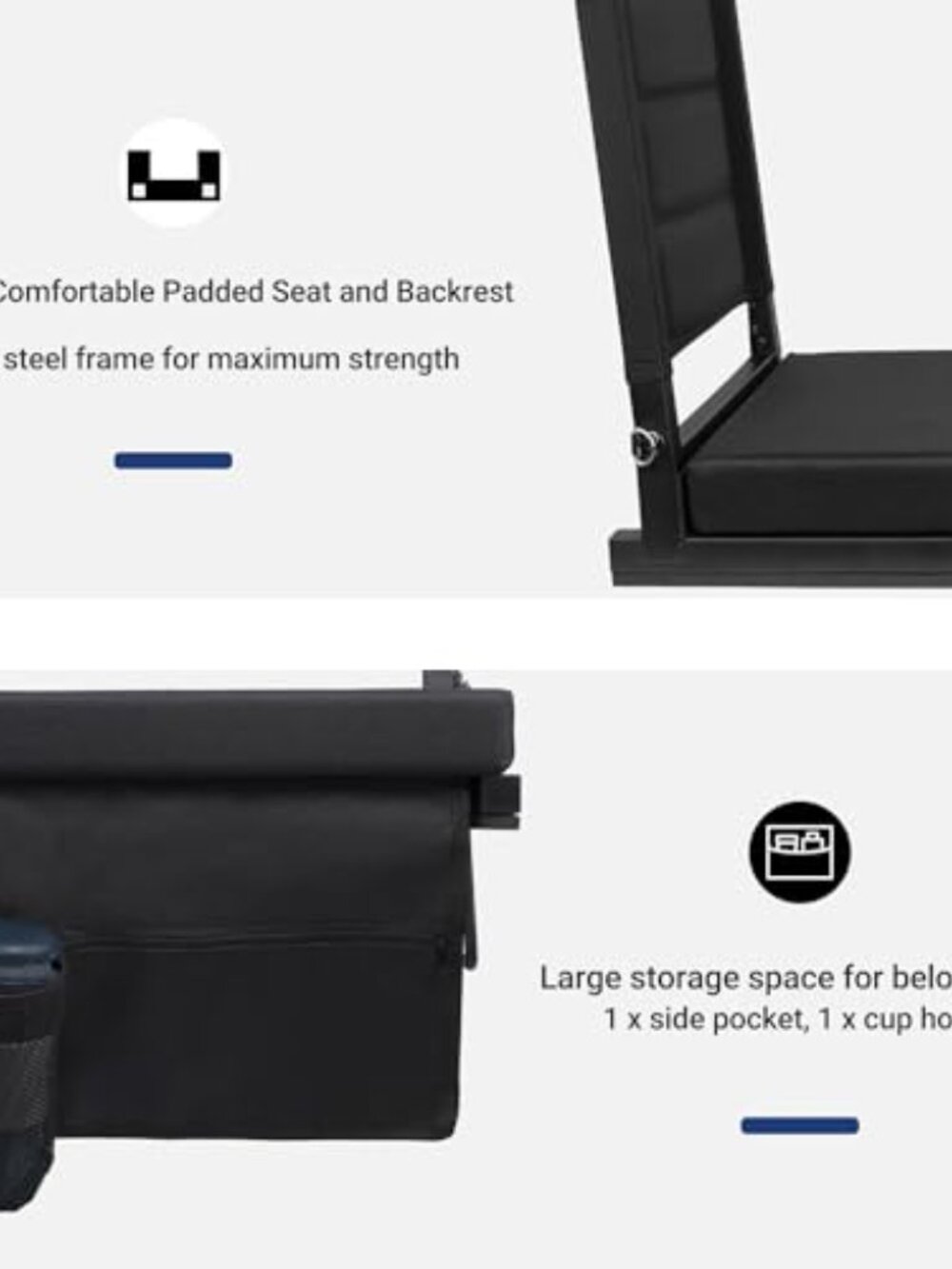 Stadium Seat Bleacher Chair with Padded Back Support and Shoulder Strap - Picture 4 of 6